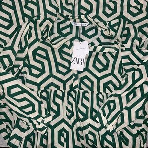 Zara Emerald and Cream Patterned Dress